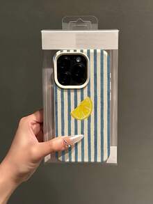 1pc White & Blue Striped Lemon Slice Pattern Full Coverage TPU Shockproof Phone Case Compatible With IPhone 16, 15, 14, 13, 12, 11 Pro Max, Series