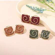 1 Pair Fashionable Colorful Painting Series Spiral Textured Metal Design Earrings, Women's Holiday Gift