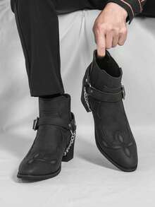 Men's Western Cowboy Motorcycle Ankle Boots - màu đen - Xem 4