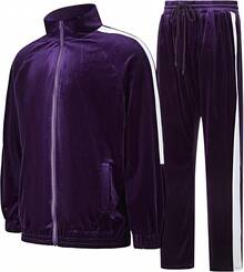 2025 Best Mens Tracksuit 2 Piece Velour Sweatsuit Men Casual Full Zip Jogging Suit Pants Set - 紫色 - 查看 9