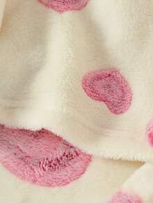 两件套女童毛绒睡衣套装，可爱毛茸茸心形图案圆领长袖上衣和长裤，休闲家居服，秋冬 - 粉色 - 查看 4