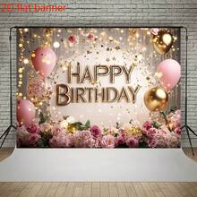 Pancarta de cumpleaños de poliéster plana 2D - Decoración de fiesta vibrante con elementos dorados (p. ej. "Reina del cumpleaños"), globos, diseño de patrón de champán y regalo, sin necesidad de energía, uso versátil para una celebración inolvidable y decoración de fiesta de cumpleaños.