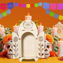 Soaoo Dia De Los Muertos Ofrenda Shadow Box Wooden Day Of The Dead Shadow Box Skull Papel Picado Day Of The Dead Decorations Altar Ofrenda Plies Remembrance Picture Frame 1 Piece