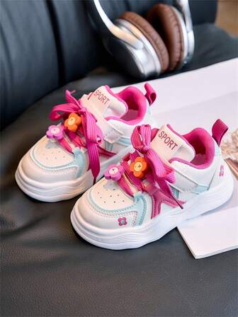 1 par de zapatos deportivos casuales color fucsia para niños, zapatillas, transpirables, cómodos, con, adecuados para niños en primavera/verano, otoño/invierno