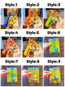 Minions Random 1pc Authentic Cartoon Keychain Pendant. Creative Couple Car Bags, Figurines, Keychains, Pendants, And Small Gifts For Room Decoration, Bedroom Decoration, Home Decoration, Wall Decoration, School Decoration, Surprise Dormitory Decoration, Back To School Learning Supplies