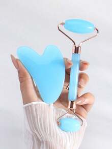 2pcs Face Beauty Massage Set, Dual Roller, Triangle Scraper Body Massage Tools Set, Light Blue,Beauty,Skin Care Products,Spa,Self Care,Skin Care Tools,Face Care,Esthetician Supplies,Massage,Face Massage Tool,Face Roller - 彩色 - 查看 12