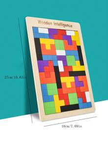 1pc Square Puzzle Game Building Blocks, Wooden Jigsaw Puzzle Board Game, Tic-Tac-Toe Chess Game Toy - Multicolor - View 5