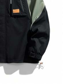 Men's Autumn Letter Graphic Contrast Color Drawstring Hooded Jacket