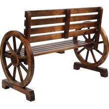 Outvita Wooden Wagon Wheel Bench, Rustic Outdoor Lounge Furniture, 2-Person Seat Bench With Backrest & Slatted, Carbonized - Brown - View 7
