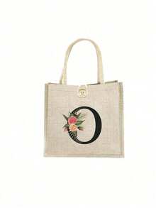 1 Stück Leinen Blumen Buchstaben Handtasche, einfache Handtasche mit großer Kapazität, tragbare lässige Aufbewahrungstasche, multifunktionale Einkaufstasche, personalisiertes Geschenktasche, geeignet für Hochzeiten, Geburtstage, Strände, Festivals, perfekte Geschenke für Frauen, Lehrer, Freunde, Brautjungfern, große Taschen, Studenten und Schulanfang, beste Lehrergeschenke für den Lehrertag, beste Geschenke zur Wertschätzung von Lehrern