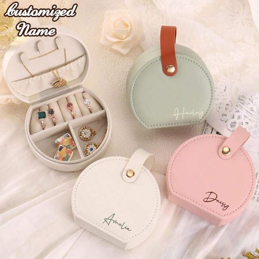 Personalized Name Travel Jewelry Box, Mother's Day Gift, Valentine's Day Gift, Simple Gift For Family And Friends