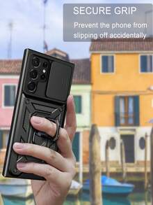 1个时尚滑动窗口摄像头镜头保护膜，带支架手机壳，适用于三星及其他型号手机 - 黑色 - 查看 6