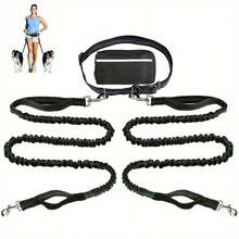 Hands-Free Dog Leash With Reflective Waist Pouch, Retractable Elastic Pet Leash For Walking, Running, Hiking