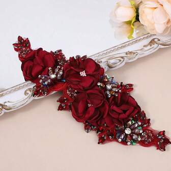 3D 串珠珍珠花面料蕾丝贴花、花卉刺绣贴片婚纱手工缝纫工具，适用于衣服和头带