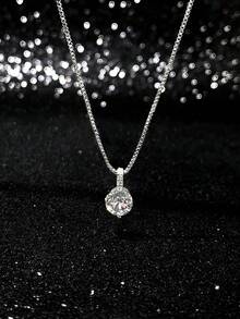 1pc Sparkling Zirconia Necklace, 925 Sterling Silver, Dazzling Diamond-Cut Design, Elegant For Special Occasions