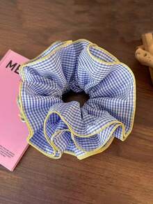 1 pieza/4 piezas Scrunchie grande a cuadros negros/rosas/melocotón/azules con volantes de 20 cm/7.87 pulgadas, accesorio de pelo versátil, elegante, lindo estilo princesa, vintage, casual, minimalista, romántico, adecuado para uso diario, maquillaje, viajes, escuela, fiesta, regalo