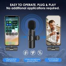 Microphone cài áo không dây | Di động, cắm là dùng ngay, tương thích với iPhone, iPad, thiết bị Android, hỗ trợ giao diện Lightning và USB-C, phù hợp cho ghi âm và quay video, phát trực tiếp, vlog. Microphone cài áo không dây này có giao diện USB-C, hỗ trợ chế độ không dây 2.4GHz, pin lithium sạc tích hợp, tương thích với Android và iPad. - màu đen - Xem 5