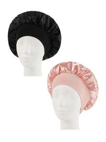 1 pieza/2 piezas/3 piezas Gorro de satén de borde ancho y alta elasticidad para mujeres, belleza, cuidado del cabello, posparto, quimioterapia