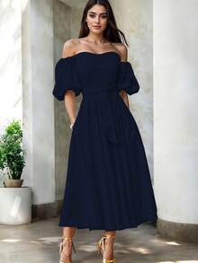 Women Midi Dresses - Navy Blue - View 4