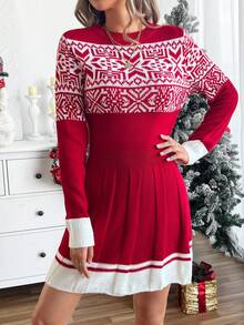 Women's Cozy Romantic Retro Y2K Knit Sweater Dress, Suitable For Christmas, New Year, Party, Concert, Date Night, Office, Casual, Birthday, Travel, Tea Party, Country Music Festival, Spring, Autumn, Winter