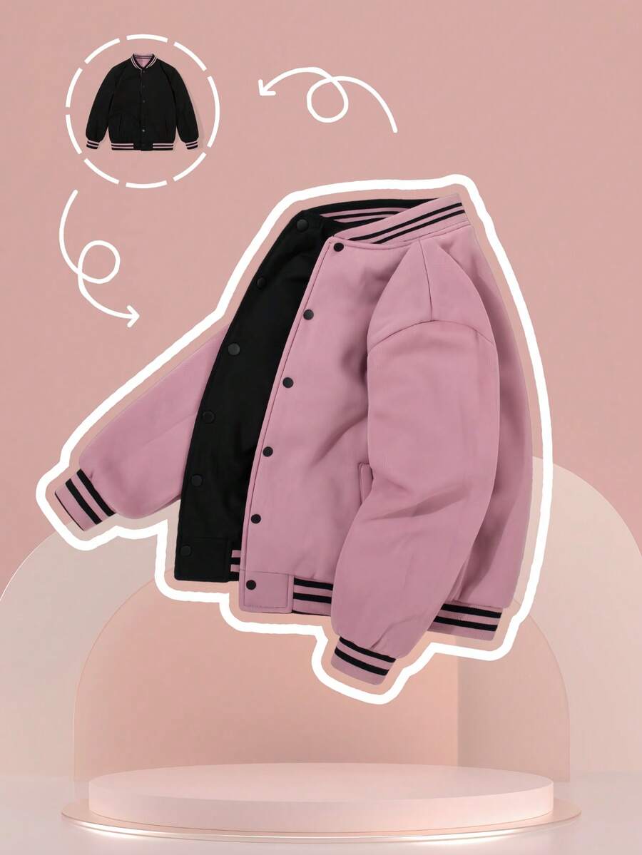 女童双面粉色夹克，适合通勤