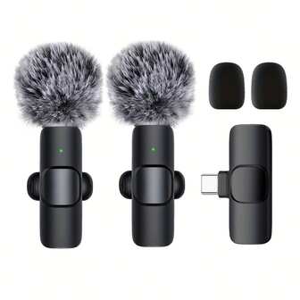 [2 micros sans fil à pince] 2 micros sans fil professionnels à pince | Avec réduction de bruit, pare-vent, idéal pour enregistrer des interviews, des vidéos et des podcasts, [Micro cravate sans fil] Système de micro cravate sans fil | Enregistrement d'une seule touche, design à pince, patron polaire omnidirectionnel, connecteur USB Type-C, batterie lithium-polymère rechargeable USB, compatibilité plug and play pour la diffusion en continu