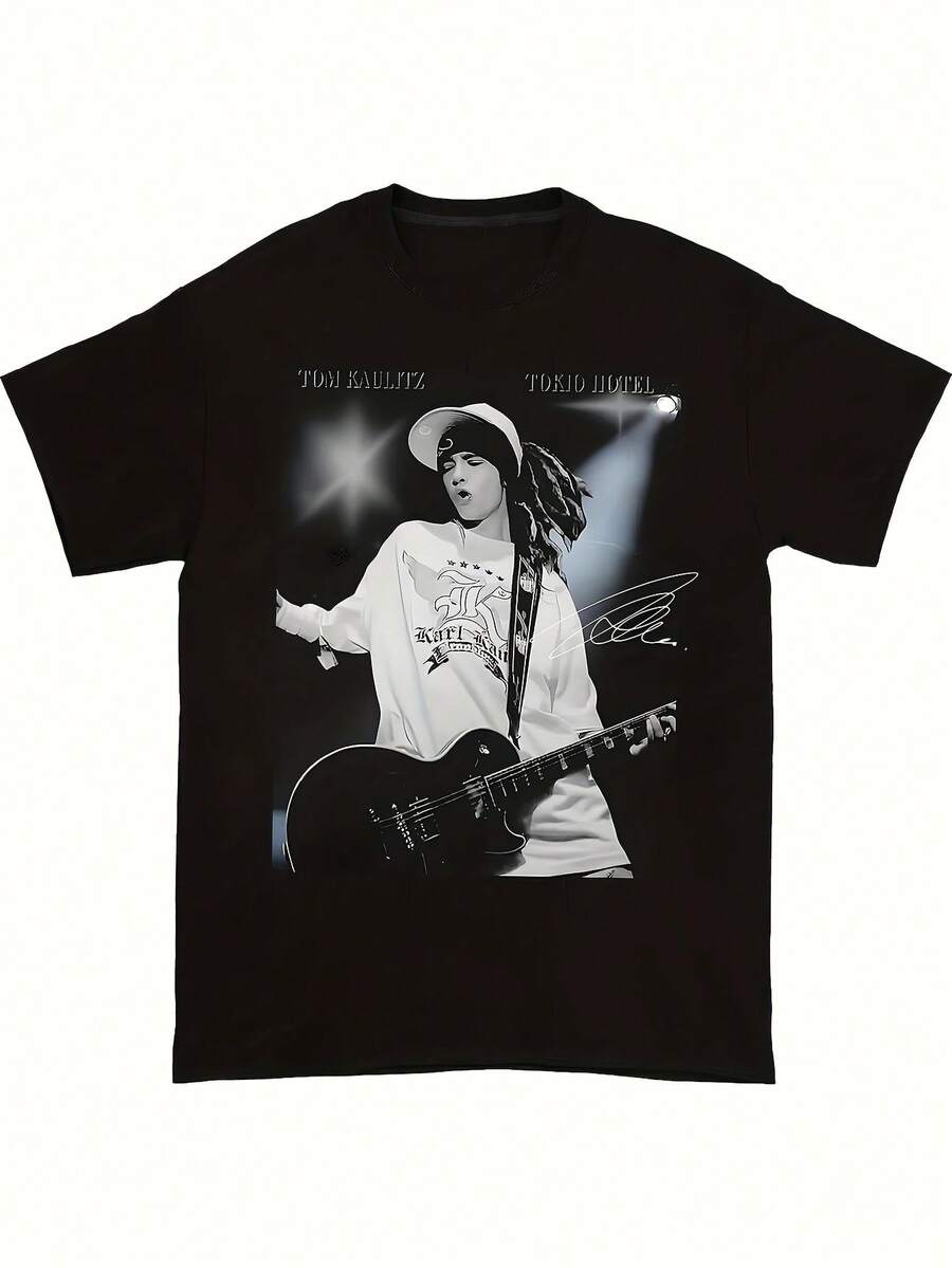 Women Retro Rock Band Graphic T-Shirt Tom Kaulitz Tokio Hotel Performance Print Black Casual Tee For Music Fans Perfect Gift For Rock Lovers Music Fan Apparel Vintage Rock Style Detailed Print Rock Band T Shirt Men Size S-3XL - màu đen - Xem 1