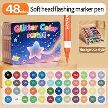 1pc 24/36/48/60 Colors Glitter Marker Pens, High-Quality Pigment Markers For Layering, Waterproof And Smudge-Proof, Professional Art Painting Brush