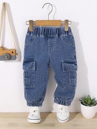 女婴休闲户外时尚百搭多口袋设计耐穿水洗牛仔面料长裤