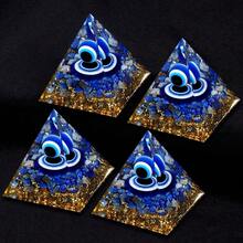 1pc Natural Aquamarine Crushed Stone Evil Eye Ball Resin Energy Pyramid Healing Gemstone Pebble Decor Gift - Blue - View 4