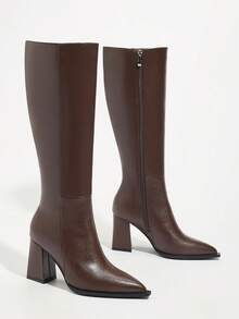 Women's New Fashion Boots, Autumn/Winter Side Zipper Chunky Heel Classic Over-The-Knee Boots, Black Pointed Toe High Boots. Sexy Side Zipper Women's Over-The-Knee Boots