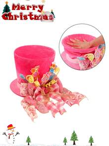 1 pièce Décoration de dessus d'arbre de Noël rose - Chapeau de Père Noël élégant avec flocons de neige, polyester durable, facile à installer, parfait pour la décoration de fête à la maison et de vacances, embellissement pour une atmosphère festive, sans piles, décorations pour sapin de Noël - Multicolore - Voir 5