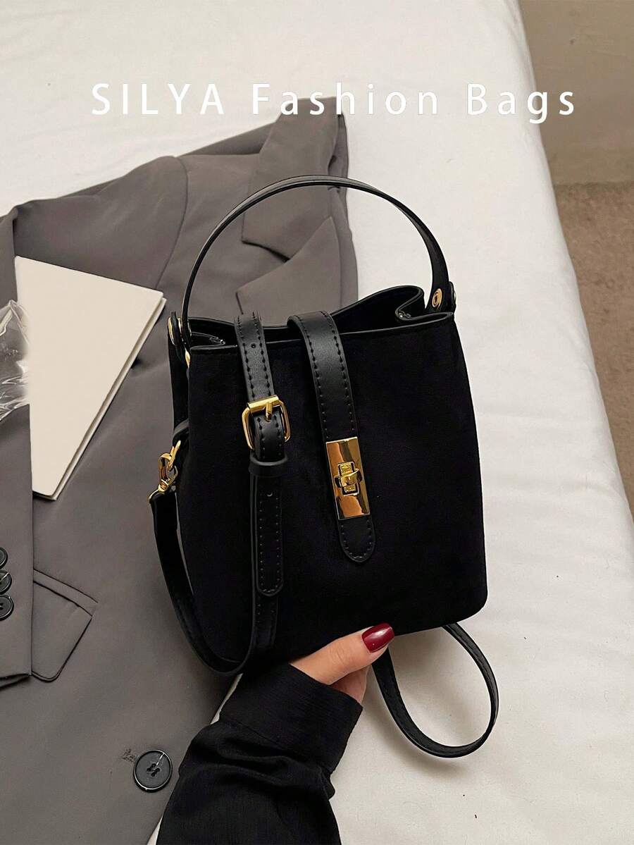 Túi đeo chéo thường ngày cho nữ - Màu trơn, Túi xách chất liệu da lộn hai lớp, Khóa từ, Dây đeo vai có thể điều chỉnh - Thiết kế nhẹ, Thích hợp cho người đi làm, Giải trí và Hẹn hò, Kiểu dáng đơn giản, Phạm vi sử dụng rộng, Màu đen, Túi da lộn, Vật dụng thiết yếu cho mùa đông, mùa thu