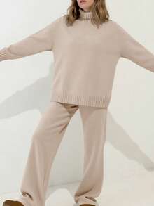 2 piezas Conjunto de suéter de unicolor para mujer, para uso diario, otoño/invierno