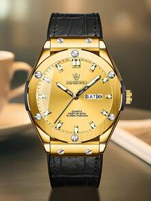 男士商务韩版时尚双日历皮带帅气百搭休闲石英手表