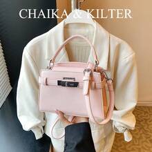 新款夏季荔枝纹女士手提包，时尚可调节肩带斜挎包，简约纯色高端金属装饰单肩通勤包，粉色 - 粉色 - 查看 9