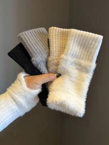 1 Pair/2 Pairs/3 Pairs Women's Fuzzy Half Finger Knitted Fingerless Gloves, Autumn/Winter - Multicolor - View 6