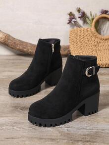 2025秋冬新款女士踝靴，女士踝靴，粗跟高跟女士踝靴，切尔西女士踝靴，百搭女鞋，时尚粗跟高跟女鞋 - 黑色 - 查看 6