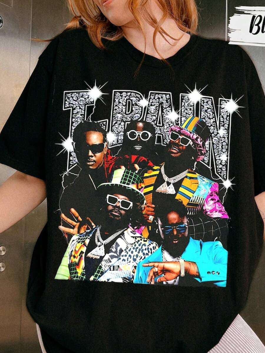 T-Pain TP20 Tour Shirt, T-Pain Shirt, T-Pain Graphic Tour Tee, T-Pain Concert Tee, T-Pain Fan, Rap S - 黑色 - 查看 1