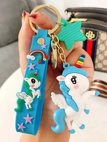 Creative Cartoon Keychain, Decorated With Cute Rainbow Unicorn And Gold Pendant, Can Be Hung On Backpack, Ideal Gift For Girls - one-size - View 12