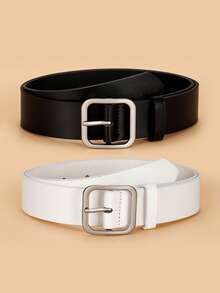 2pcs Solid Square Buckle Decorative Waist Belt, Versatile & Suitable For Daily Use, Women Summer, School Fall, Autumn, Halloween - Multicolor - View 8