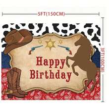 Pink Western Cowboy Theme Happy Birthday Backdrop Fabric Rustic Plank Banner Guitar Cowboy Hat Cowboy Theme Birthday Party Portrait Photography Decoration Banner Vinyl