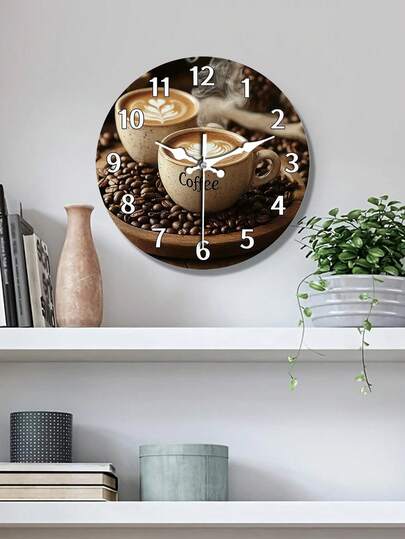 1pc Coffee Lover's Silent Non Ticking Wand Klok Latte Art Cup, Steam Effect Moderne Kitchen, Cafe Artificial Wood/Plastic Ho warming Enthusiasts (AA Batteries Not Included) ative Bean Accent Clock, Home ation, Cozy Aesthetic, Highquality Finish, Kitchen ators