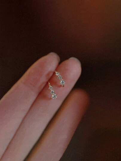 GAGAFEEL 一对简约S925纯银渐变色立方氧化锆耳钉，适合日常佩戴，送给女朋友的礼物