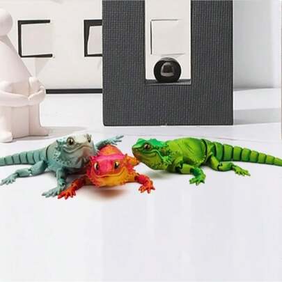 2D Flat, 3D Printed Bearded Lizard Ornament – Flexible Joints, Realistic Eyes, Perfect For Home Decor, Desk Decoration, Car Accessories, Holiday Gift, Featherless, Suitable For Ages 14+