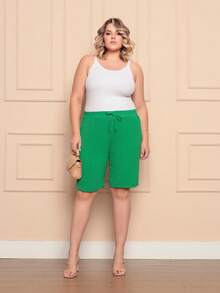 2-Piece Women's Bermuda Shorts Plus Size Duna Fabric Comfortable Fashion Kit - 黑綠旗 - 查看 5
