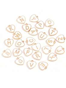 26pcs Heart-Shaped Letter Pendants, A-Z Round Double-Sided Enamel Letter Charms, Suitable For DIY Personalized Jewelry Making - Heart-shaped Letters - View 4