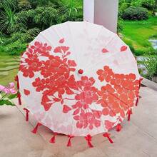 Handmade Oiled Parasol Bamboo Silk Umbrella Chinese Japanese Art Classical Dance Umbrella Plum Blossom For Wedding Parties Photography Costumes Cosplay Decoration - 珊瑚紅 - 查看 2