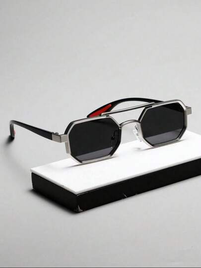 1 Adet Unisex Geometrik Metal Çerçeveli Moda Gözlükleri, Günlük Kullanıma Uygun
