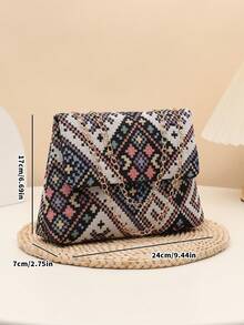 Fashionable Colorful Retro Geometric Jacquard Crossbody Bag